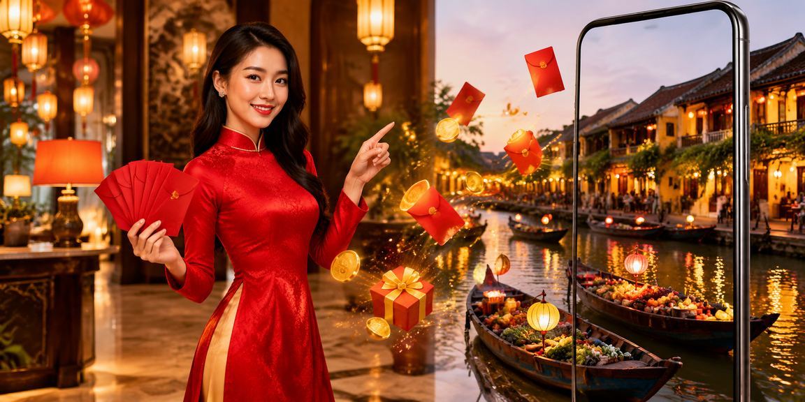Người chơi nhận thưởng và tham gia game trực tuyến tại Hội An
